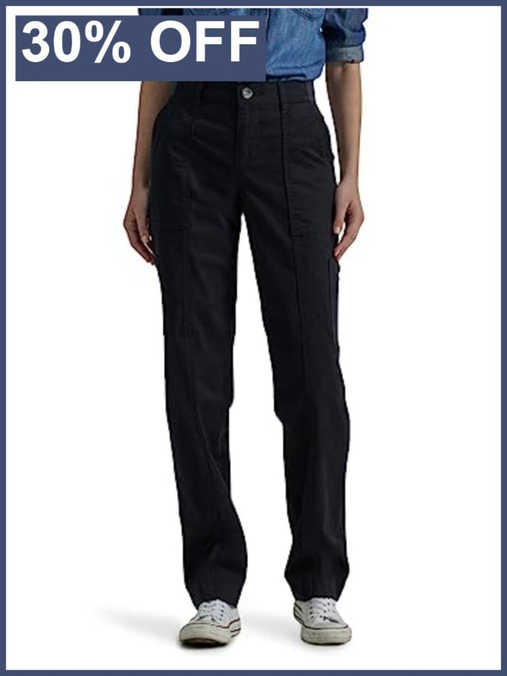 Petite Loose Fit Straight Leg Utility Pants with Flex-To-Go Waistband Cotton